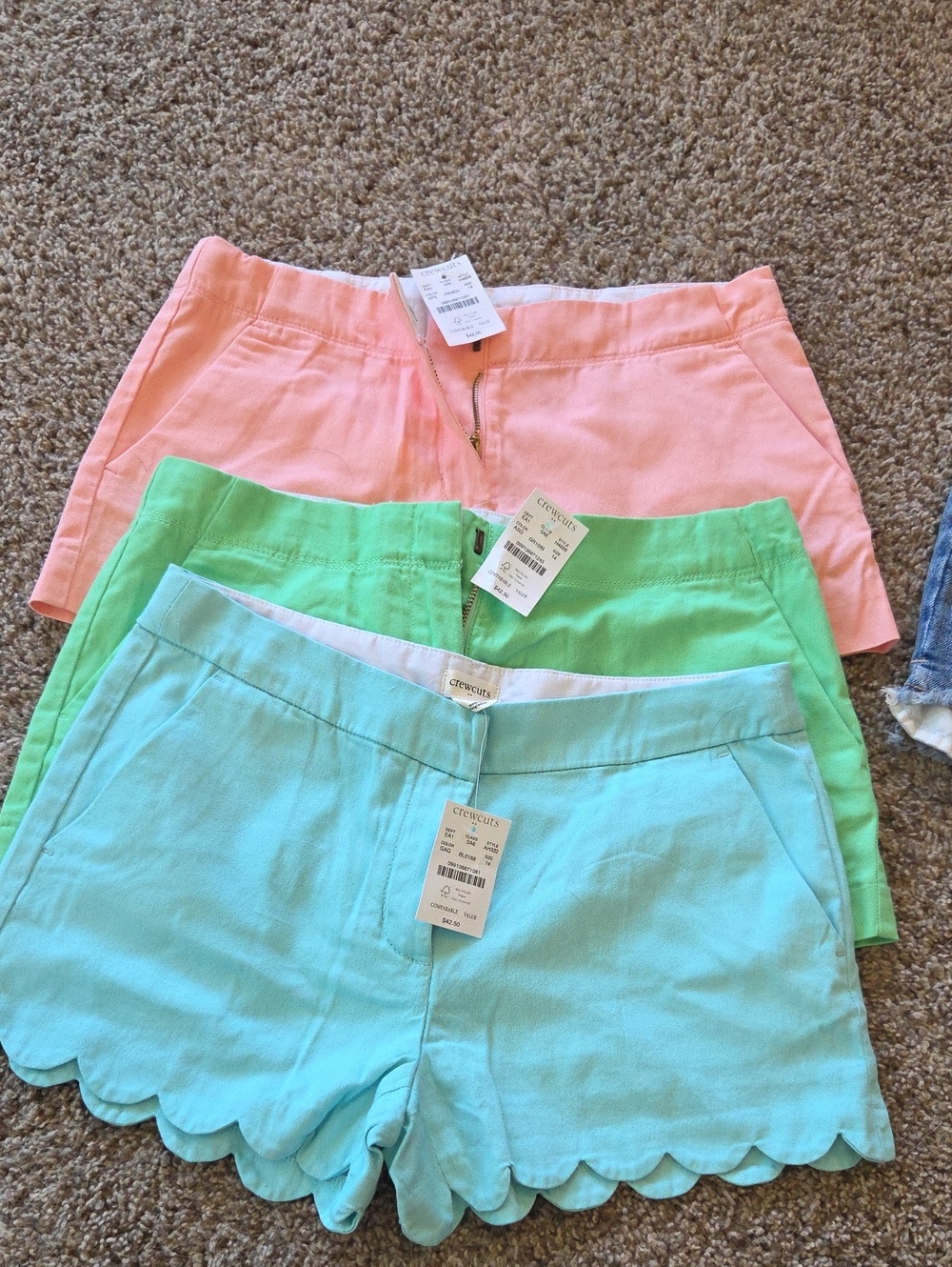 Crew Cuts Scalloped Hem High-Waist Shorts in Aqua, Mint, Peach